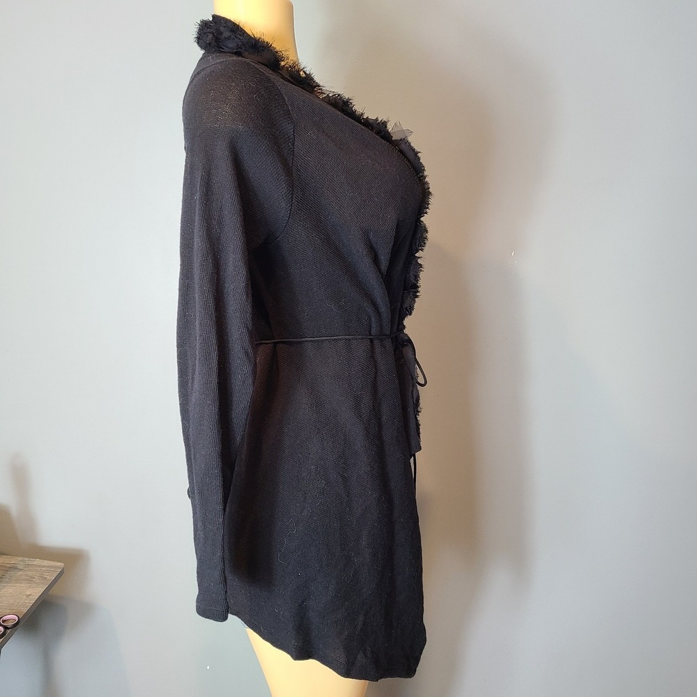 Vtg Y2K Rampage Cardi Sweater Women XS Black Tie Front Buffy Goth Rose Romance - Picture 7 of 9